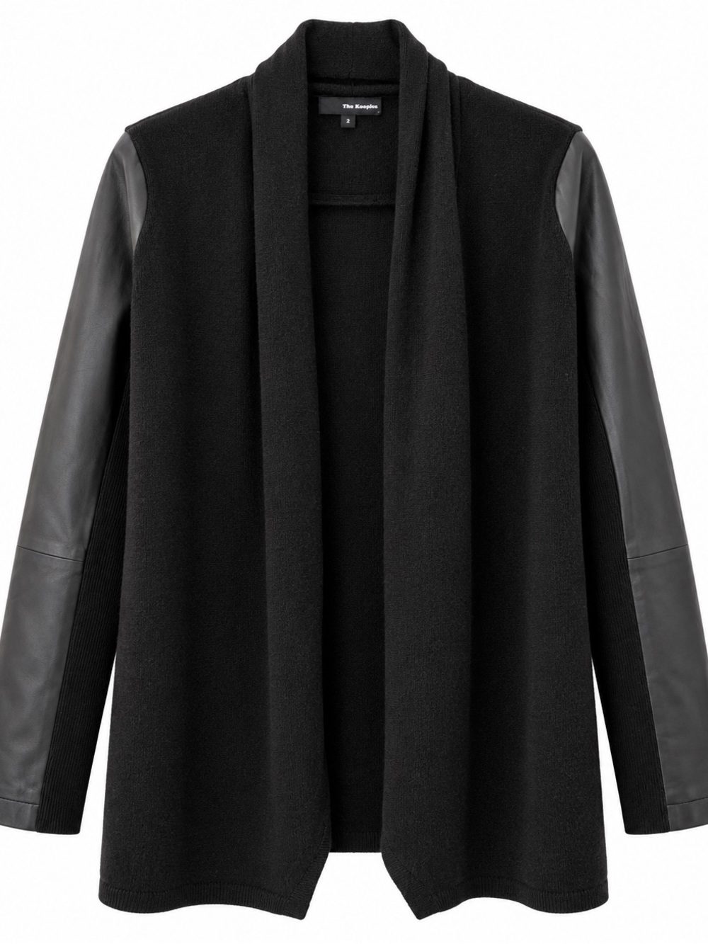 The Kooples Merino Wool Cashmere Cardigan Leather Sleeves Size 2